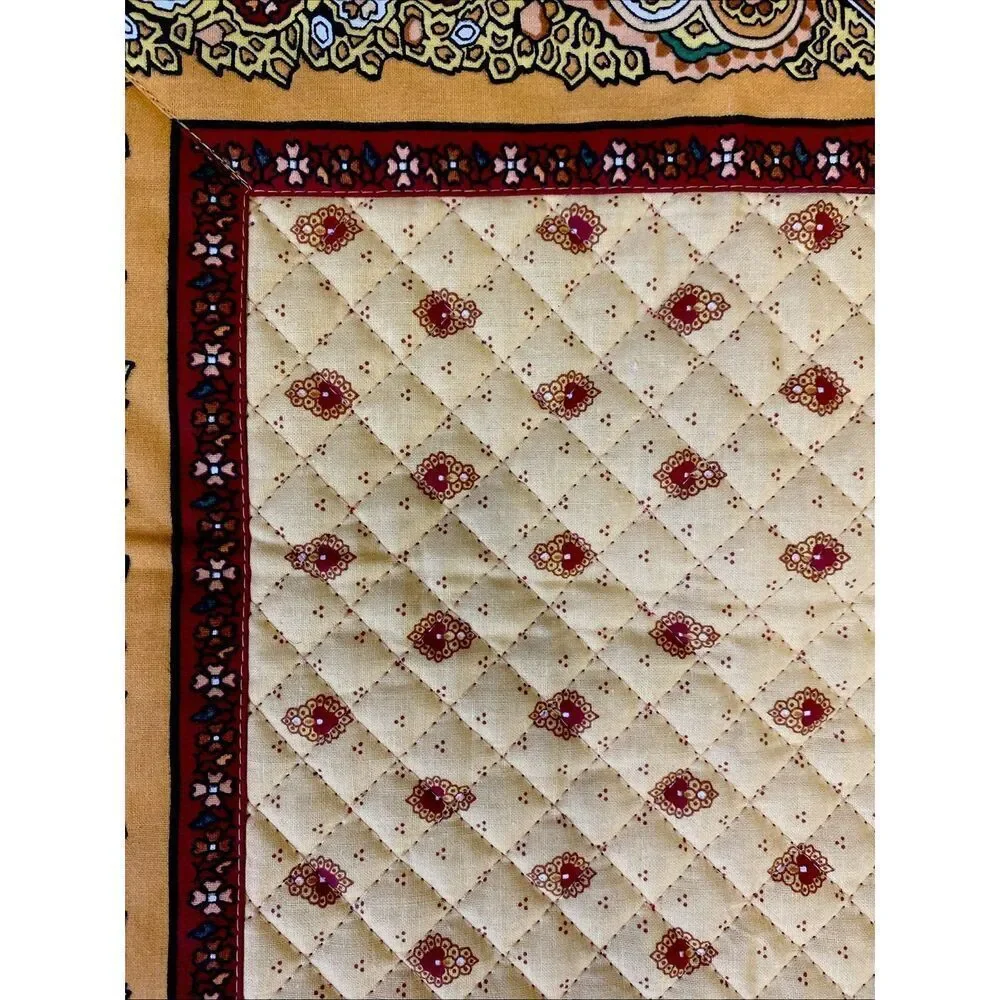 Marat Avignon Made In France Quilted Table Runner Yellow & Red Paisley 39” x 20”